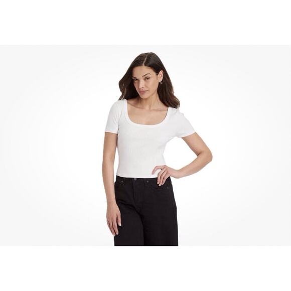 Universal Thread Women's XL White Ribbed Shrunken Short Sleeve Scoop Neck Tee - Picture 1 of 10